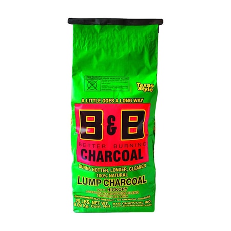 B&B Charcoal 20 lbs All Natural Hickory Lump, Charcoal B&7316